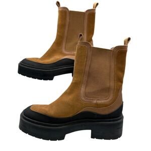 Sam Edelman Lulia Chelsea Boots Camel Suede Brown Water Resistant Sz 7 Pull On